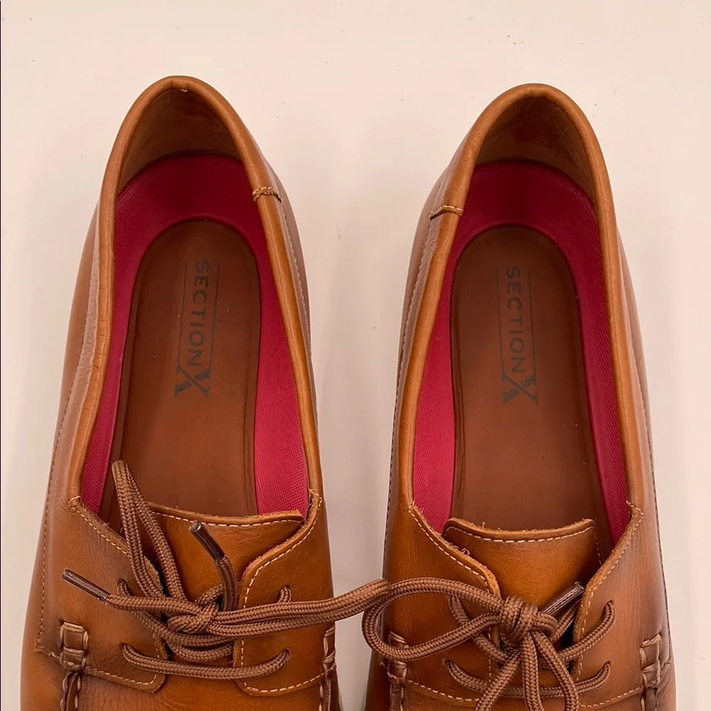 Section X Brown Leather Boat Shoes Classic Moccasin Tie Style Size 13